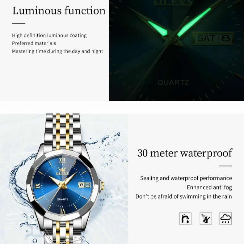 Olevs neues Paar Uhren für Männer Frauen prismatischen Spiegel Edelstahl Liebhaber Quarzuhren ihre und seine Armbanduhr Set Geschenk