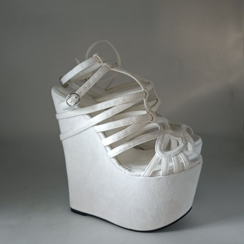 Zapatos SHOFOO, sandalias personalizadas Tacón de cuña El tacón es de 50 cm de alto y la plataforma frontal es de aproximadamente 40 cm de alto. Zapatos de espectáculo de moda