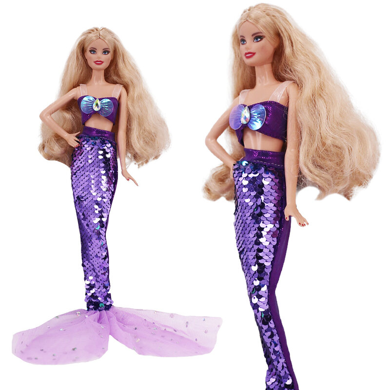 Pakaian boneka untuk barbiee, gaun ekor ikan cantik berkilau, kostum putri duyung untuk pakaian boneka Barbie, aksesori pakaian 1/3BJD, gaun Blyth