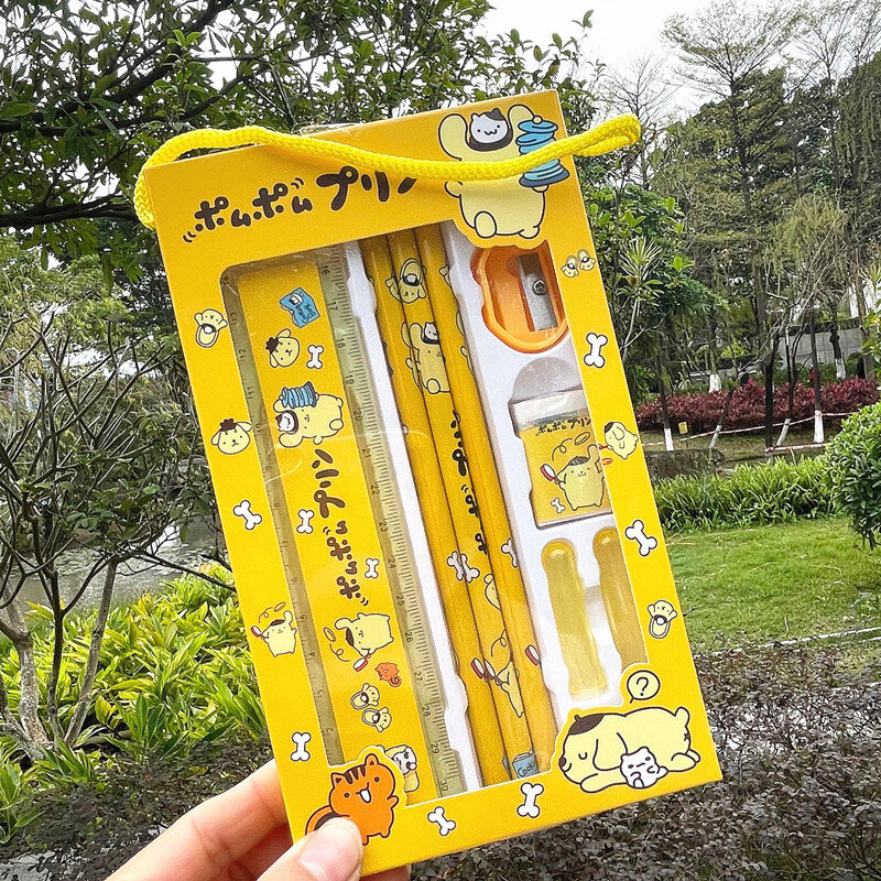 Sanrio Stationery Set Pencil Eraser Ruler Kawaii My Melody Kuromi Cinnamoroll Painting Primary School Supplies Student Kid Gifts