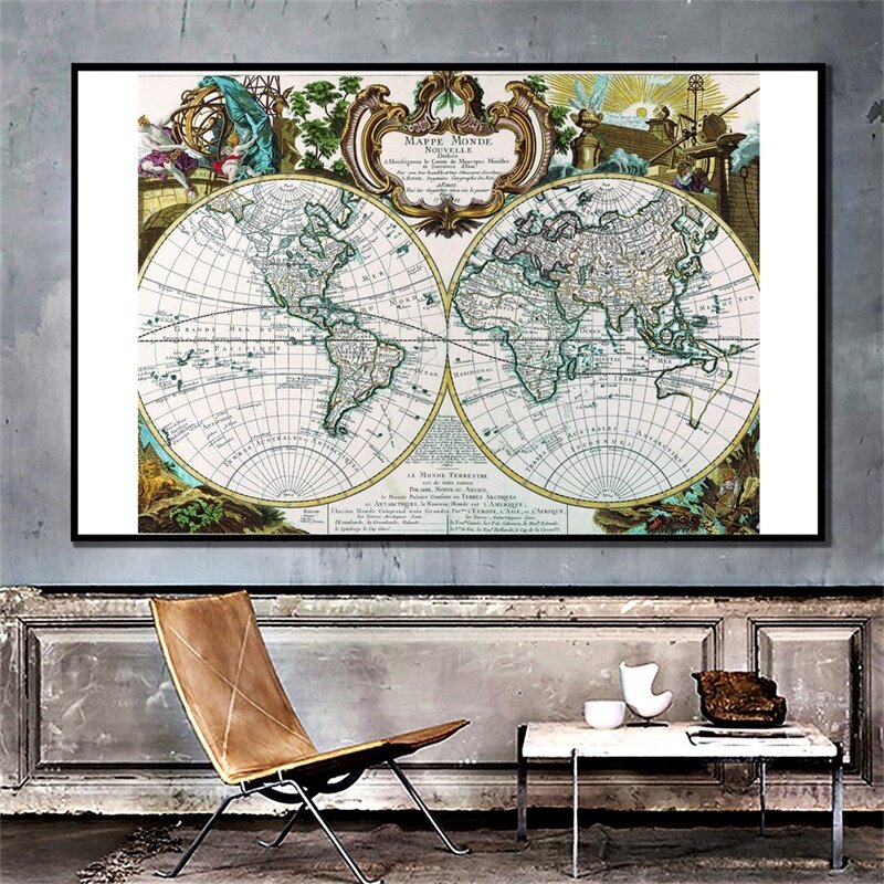 Pintura de lienzo no tejido con mapa del mundo Retro, póster decorativo de pared e impresión para sala de estar, decoración del hogar, suministros escolares, 150x100cm
