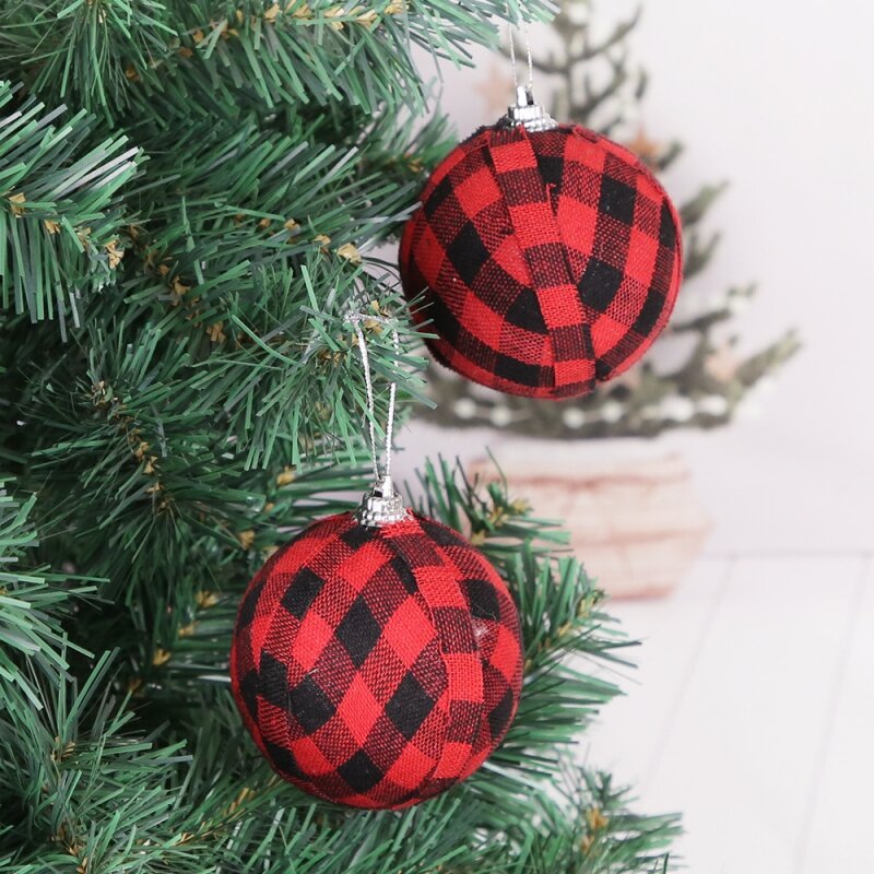 24pcs Christmas Plaid Ball ornamenti per l'albero di natale tessuto scozzese palle di natale pendenti per alberi appesi di natale Noel Navidad 2024