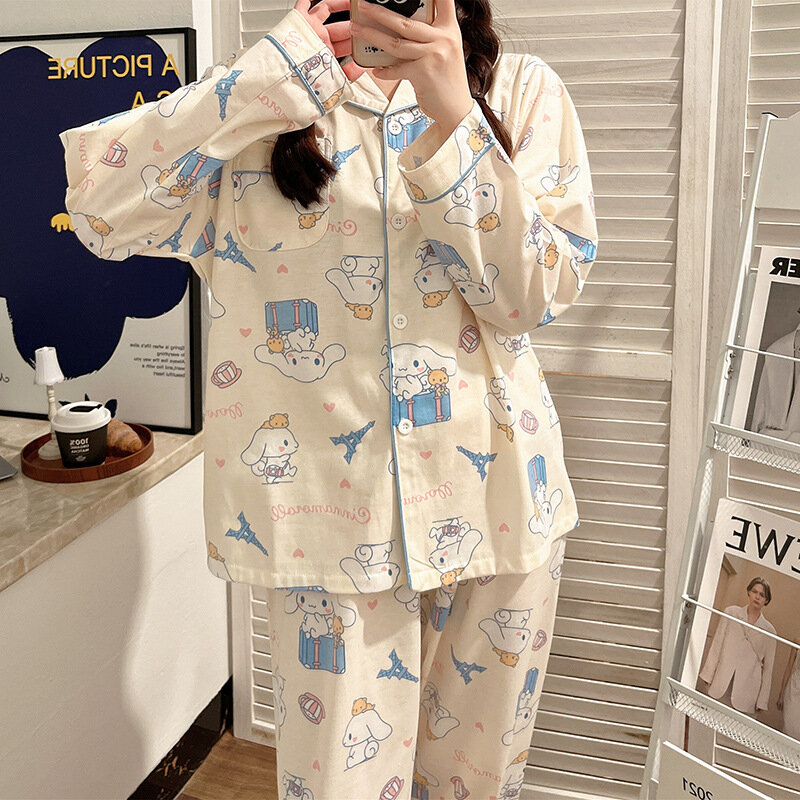 Pijama de perro Sanrio Yugui japonés para mujer, conjunto de ropa de casa de manga larga con dibujos animados para estudiantes, Otoño, 2024