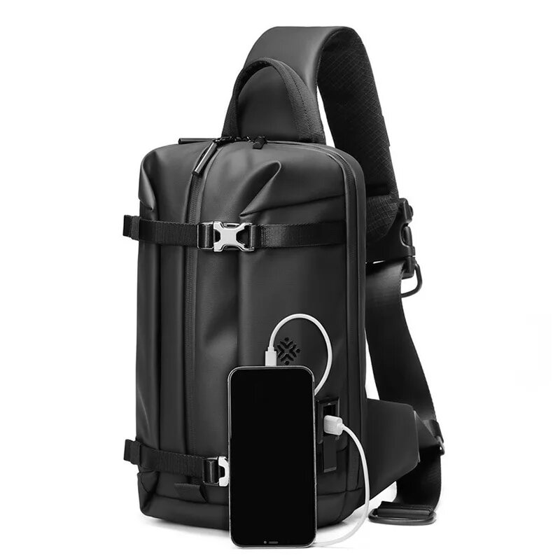 Tas dada pria, tas bahu luar ruangan dengan Port USB, tas selempang Oxford tahan air untuk IPAD 9.7 inci desain tren