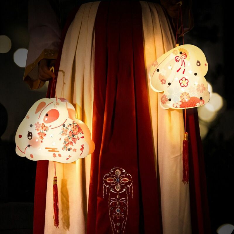 Ręcznie robiona latarnia w kształcie królika w kształcie królika w stylu Vintage DIY latarnia w połowie jesieni z lampką LED