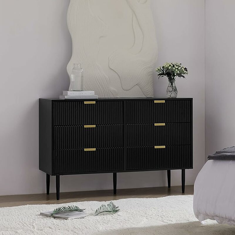 Modern Dresser for Bedroom with Metal Handles, Small Wood Dresser Chest, Wide Storage Closet Dresser for Bedroom, Living Room