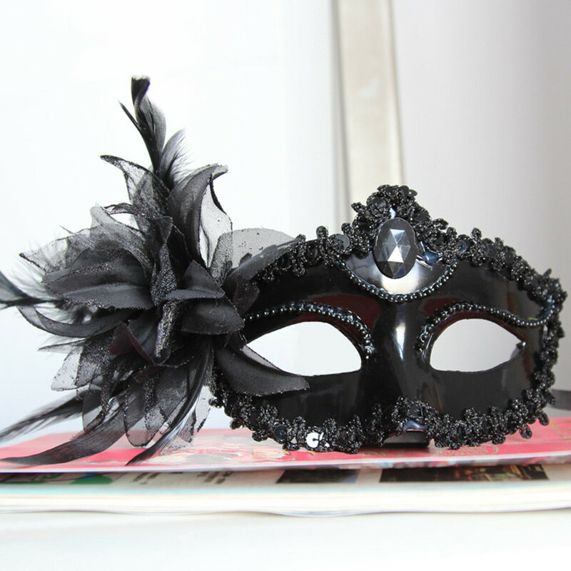 Máscara veneciana de diamante para fiesta de baile de plástico, pluma de Venecia, flor, boda, Carnaval, actuación, disfraz, máscara sexual para mujer, mascarada