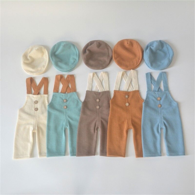 Overall Pakaian Properti Fotografi Bayi Baru Lahir dengan Kostum Pemotretan Set Topi