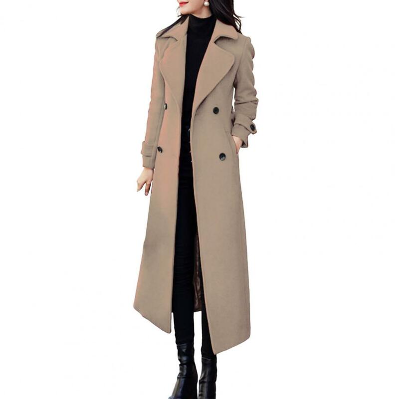 Sobretudo térmico de inverno feminino, jaqueta de comprimento médio de panturrilha, mistura formal de lã, casaco trespassado, casaco grosso