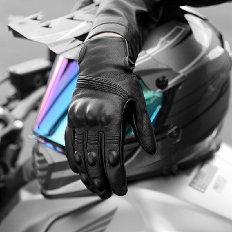 Мотоциклетные перчатки, кожаные перчатки, мужские мотоциклетные перчатки, зимние теплые ветрозащитные нескользящие перчатки для сенсорного экрана