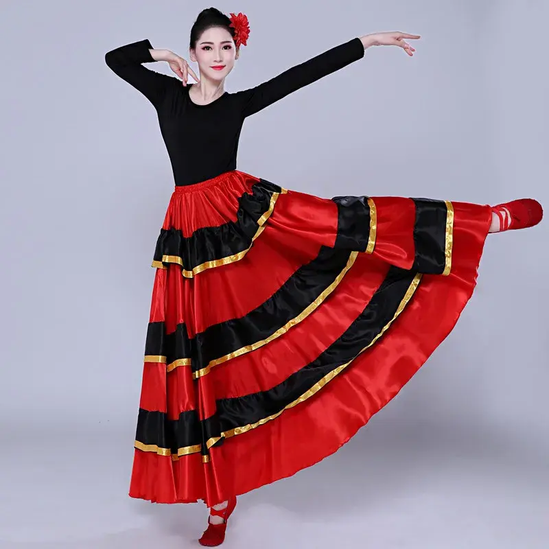 Kostium taniec hiszpański klasyczny cygański kostium taneczny Flamenco dla kobiet spódnice w stylu Swing występ brzucha w walce byków 360/540/720