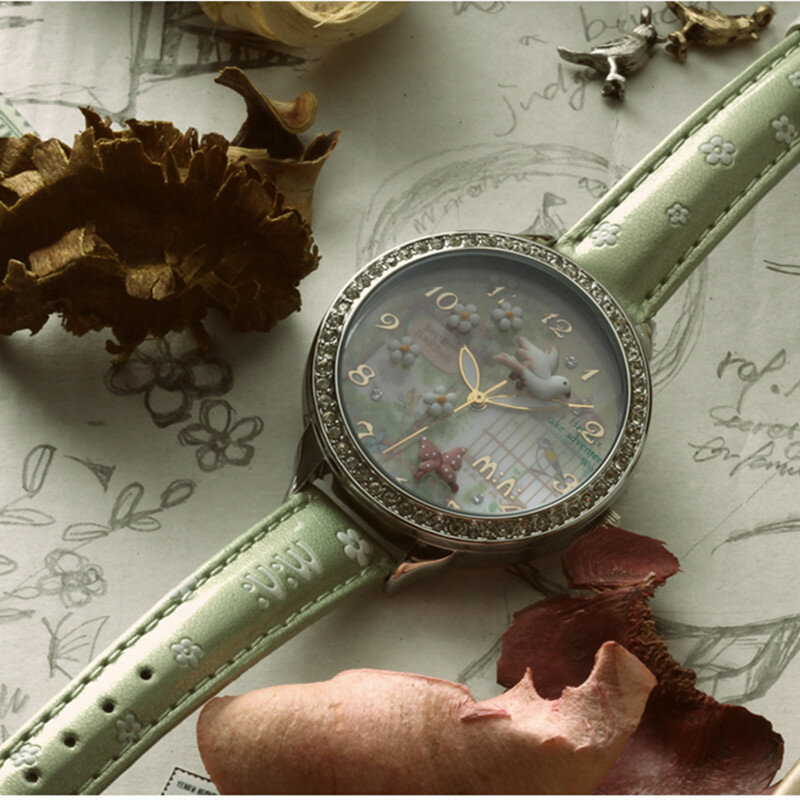 M: n: 女性のための手作り高級時計,クォーツ腕時計,3D鳥の女の子へのギフト,明るい防水,フェミニン