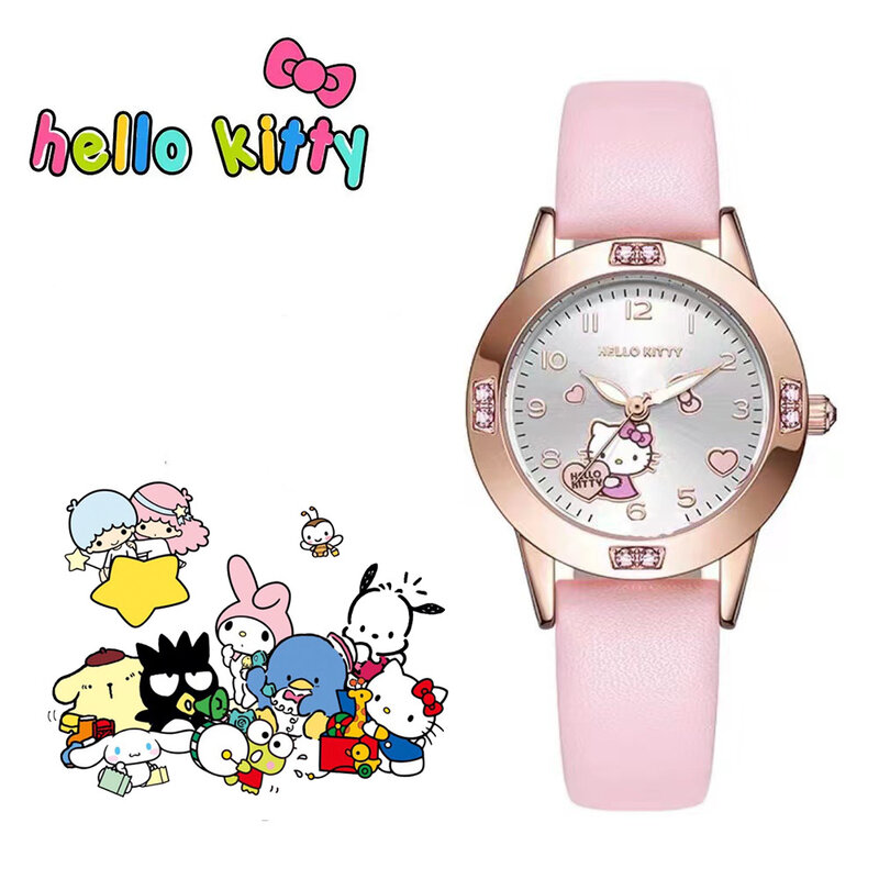 Wykwintne Hello Kitty zegarki dla dzieci dziewczyny Cinnamoroll Kuromi Melody kobiety zegarek Anime figurki zabawki modele zegar dziecięcy