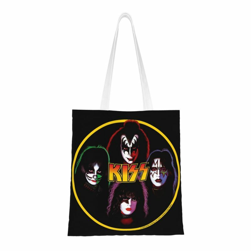 Heavy Metal Rock Band Kiss Groceries Shopping Bag Printed Canvas Shopper Tote Shoulder Bags Large Capacity Portable Handbag