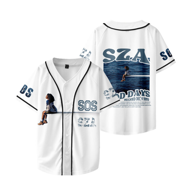 SZA-Chaqueta de béisbol con logotipo SOS para hombre y mujer, camisetas de manga corta informales a la moda