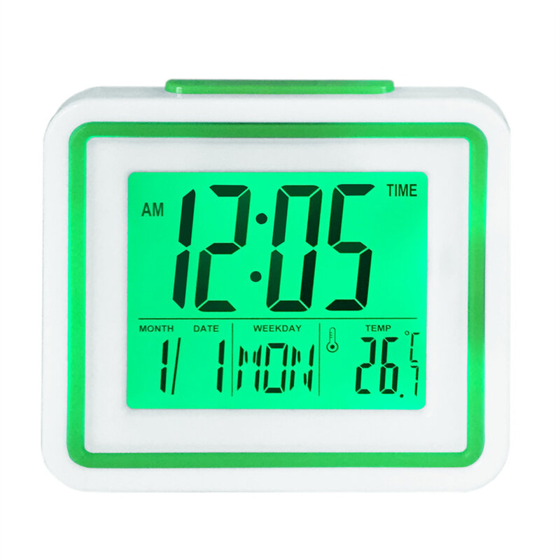 日付、日、温度を持つ英語のアラーム時計