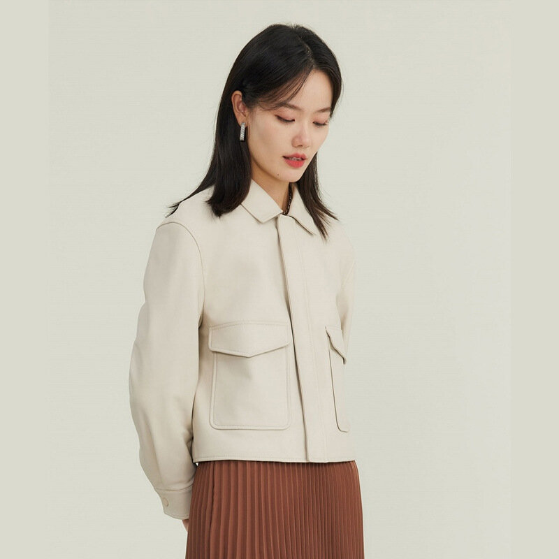 Jaqueta de couro glamourosa feminina, jaqueta de couro curta, novos produtos de moda, outono e inverno, 2023