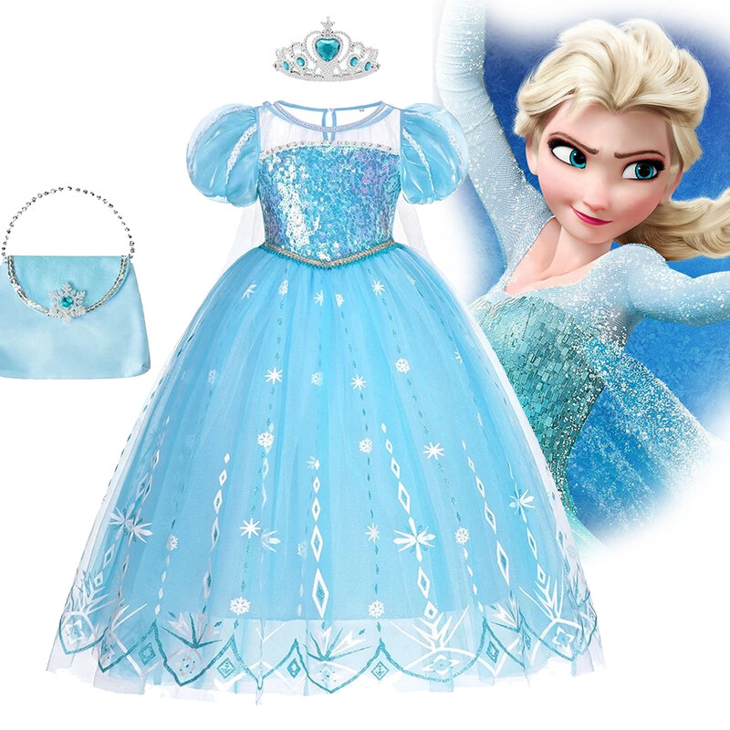 Elsa Costume Frozen Anna Dress Snow Queen Fancy Cosplay Dance Party Tutu Elegant Toddler Dress Up Carnival Clothes 2-10Years