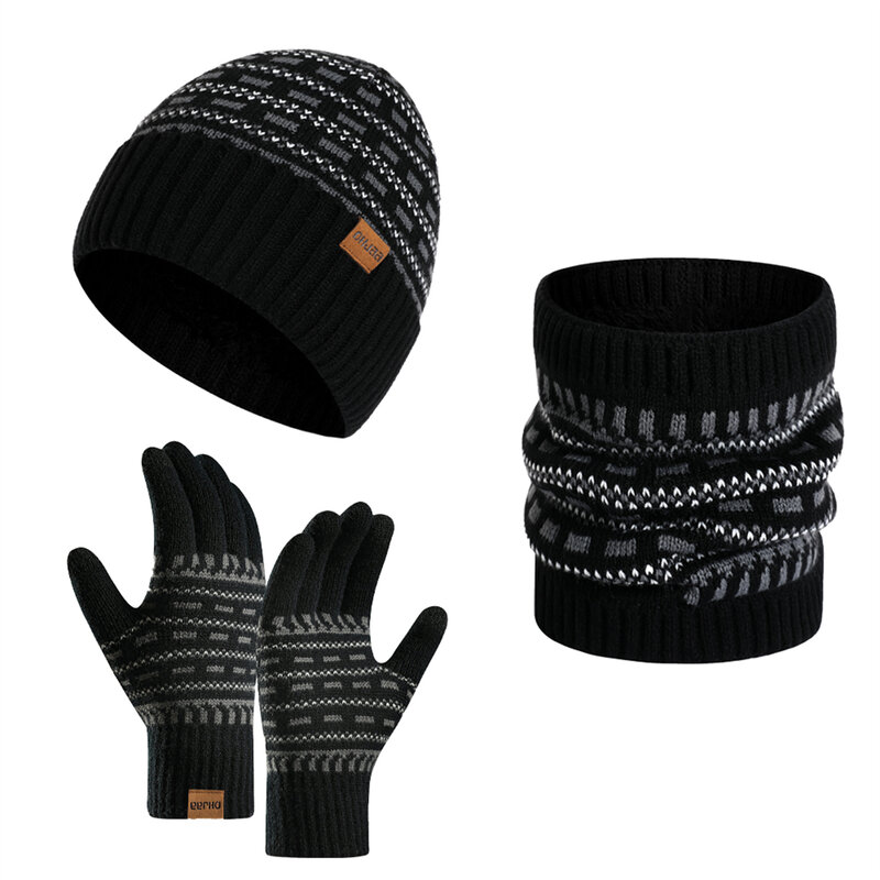 Męski zimowy utrzymać ciepły zestaw Unisex Beanie Telefingers rękawiczki podszycie polarowe szalik męski wełniany przędza dzianiny tłumik ocieplacz na szyję kapelusz