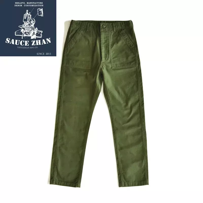 CeaissZhan OGknit-Pantalon Cargo Classique en Satin de Coton pour Homme, Coupe Droite, Style Militaire, Olive