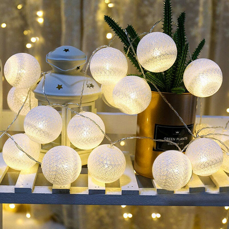 Lampu Led tali, lampu bola katun Diameter 6cm, dekorasi Interior luar ruangan, lampu malam untuk pesta pernikahan taman 2m 10 lampu