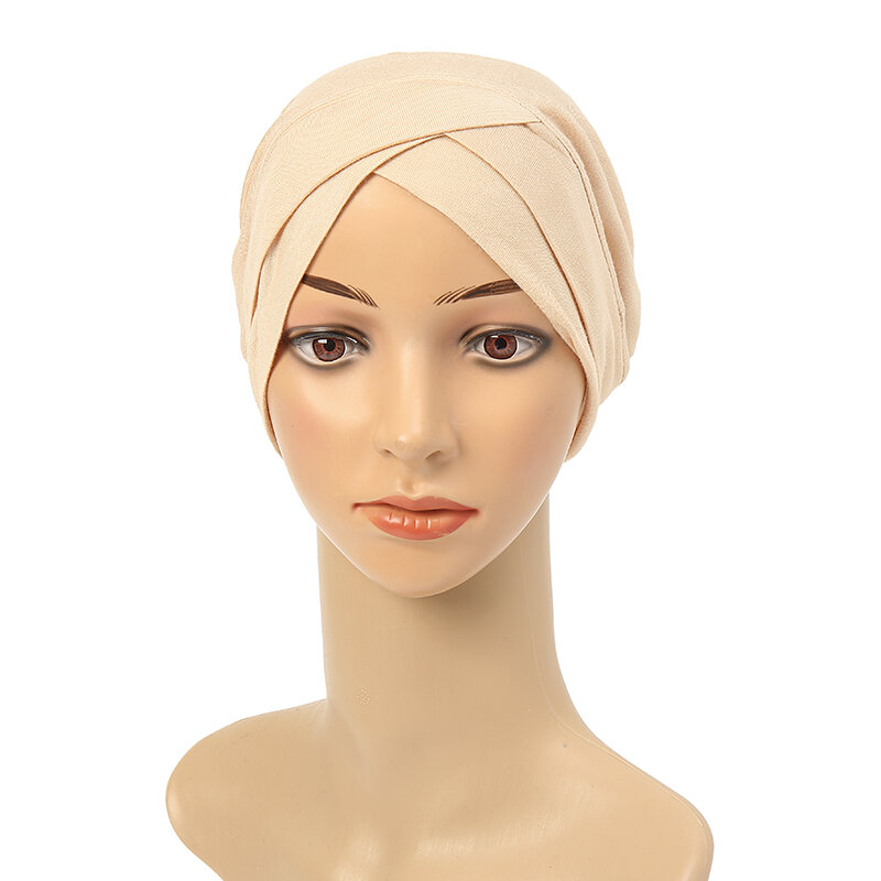 Criss Cross Cotton Inner Hijab Hats Jersey Muslim Underscarf Modal Stretchy Turban Bonnet Islamic Scarf Tube Headband Caps New