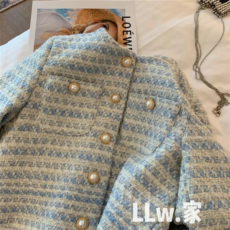 Cappotto Vintage con bottoni di perle per donna primavera e autunno 2023 nuovo Design francese Sense giacca corta allentata temperamento Top da donna