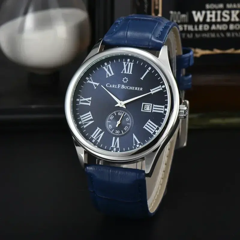 Carl F. Bucherer jam tangan pria 2024, arloji bisnis kasual Quartz merek mewah, tahan air hadiah untuk lelaki