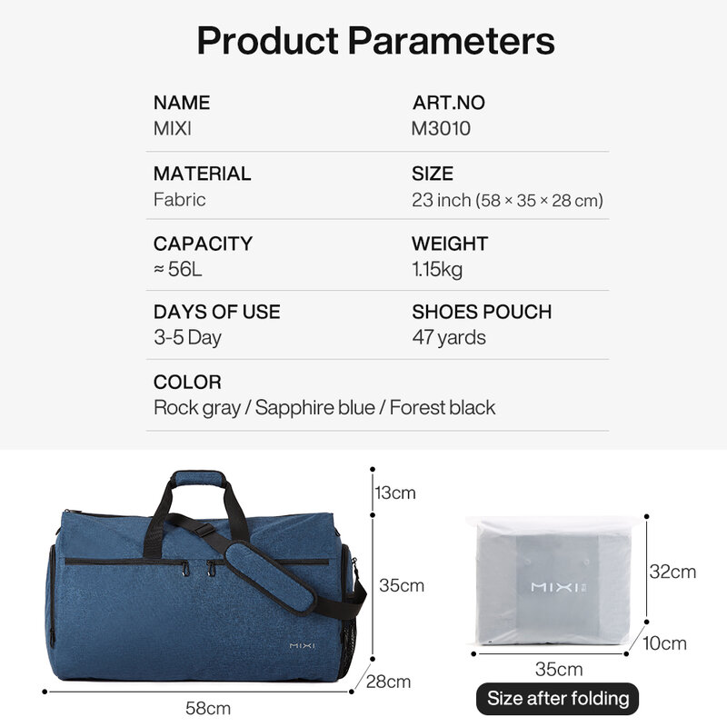Mixi-多機能コンバーチブルガーメントダッフルバッグ、靴バッグ付きスーツストレージバッグ、大容量、旅行用旅行用荷物を運ぶ