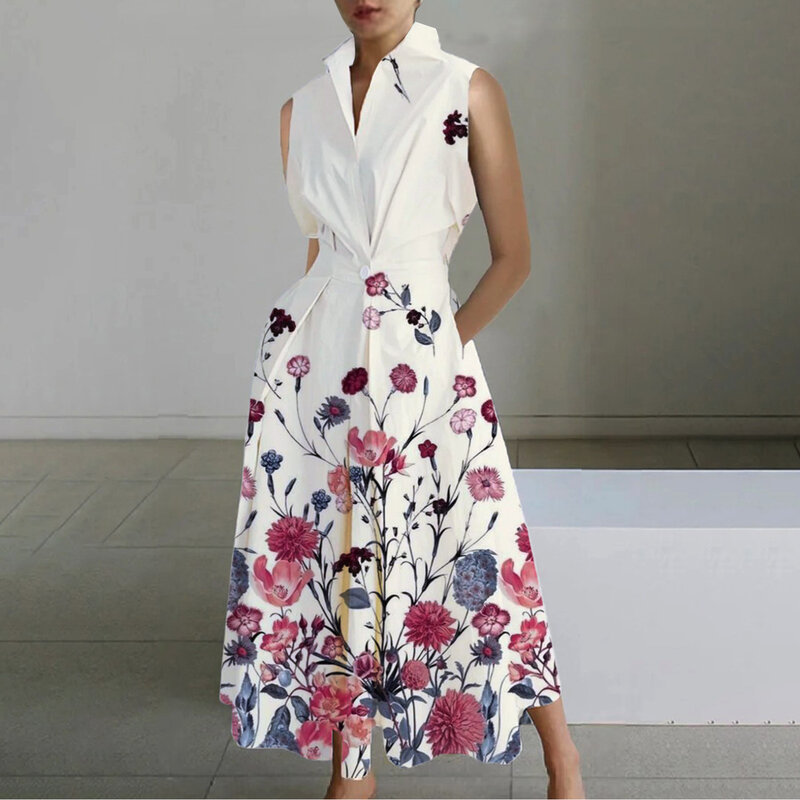 Kleider für Frauen 2023 Freizeit kleid Revers Einreiher Knopf Taille langes Kleid Damen Sommer elegantes schickes Bü rohemd Kleid
