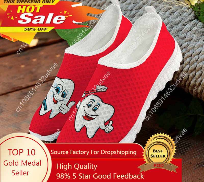 Zapatillas de deporte con estampado de dibujos animados para mujer, zapatos informales con dientes, dentista, Verano