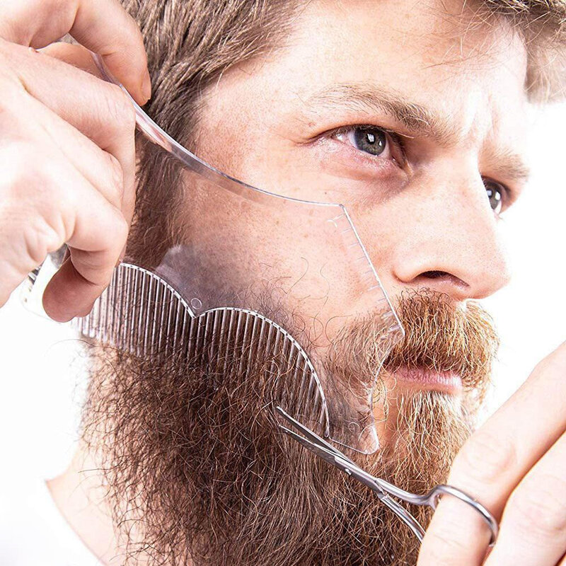 Ferramentas de aparar barba transparente, pente de borda ultra fino, dentes suaves linhas precisas, materiais selecionados, pente de barba masculina, azul
