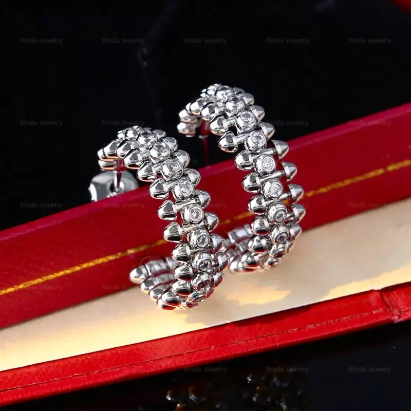 Luxury Design S925 Sterling Silver Zircon Rivet Earrings for Women's Punk Fashion Brand High end Jewelry Anniversary Gift