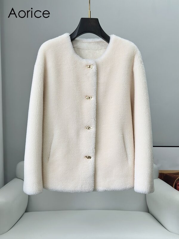 Aorice jaket bulu wol asli hangat musim dingin mantel desain baru mode jaket lembut elegan CT337