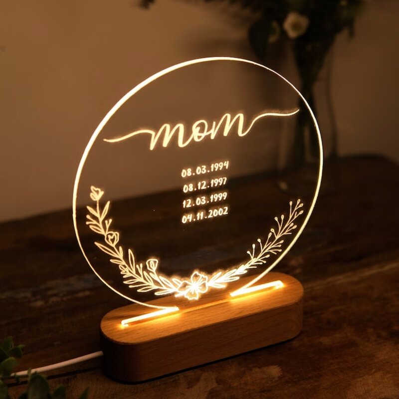 Dla mamy 3D światło nocne spersonalizowany tekst lampy 3D dla prezent dla mamy 2024 mama prezent na dzień matki 3/7 kolory
