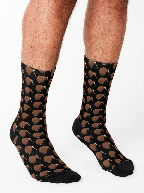 Cutest Kiwi - On Black Socks happy crazy Ladies Socks Men's
