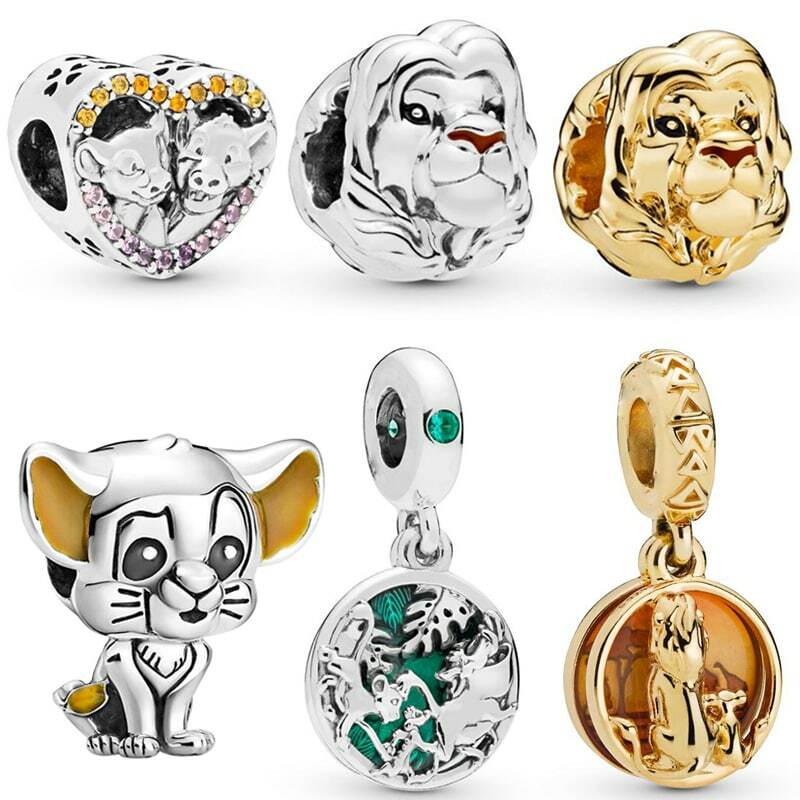Disney król lew wisiorek Fit oryginalny Pandora Charms bransoletka kobiety Cute Cartoon Simba koraliki do tworzenia biżuterii DIY prezent dla dzieci