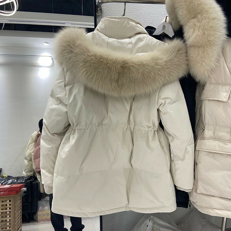 2023 New Women's Down Jacket Winter Warm Hooded 90%White Duck Down Match Big Fox Fur Collar Down Coat Cuff Fox Fur Jacket Female