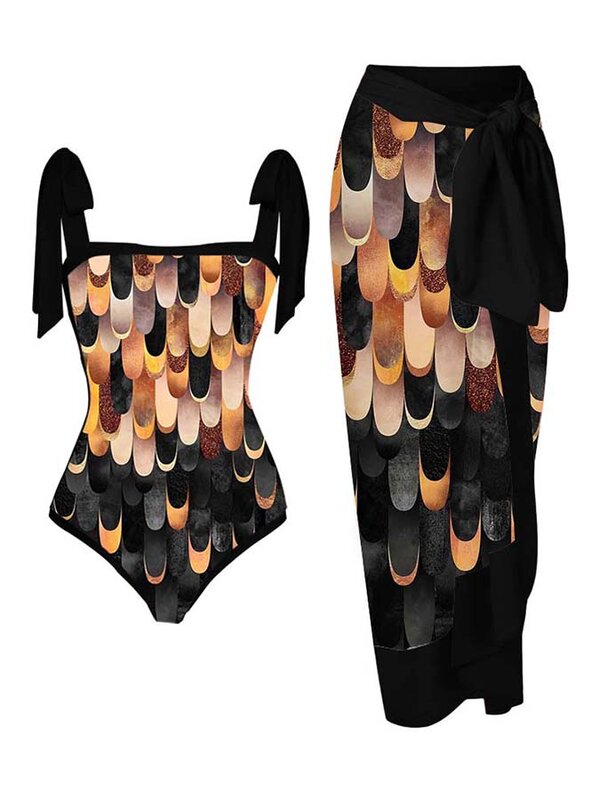Traje de baño de una pieza con estampado de lunares para mujer, traje de baño de una pieza con cordones, estampado de bloques de Color degradado, 2024