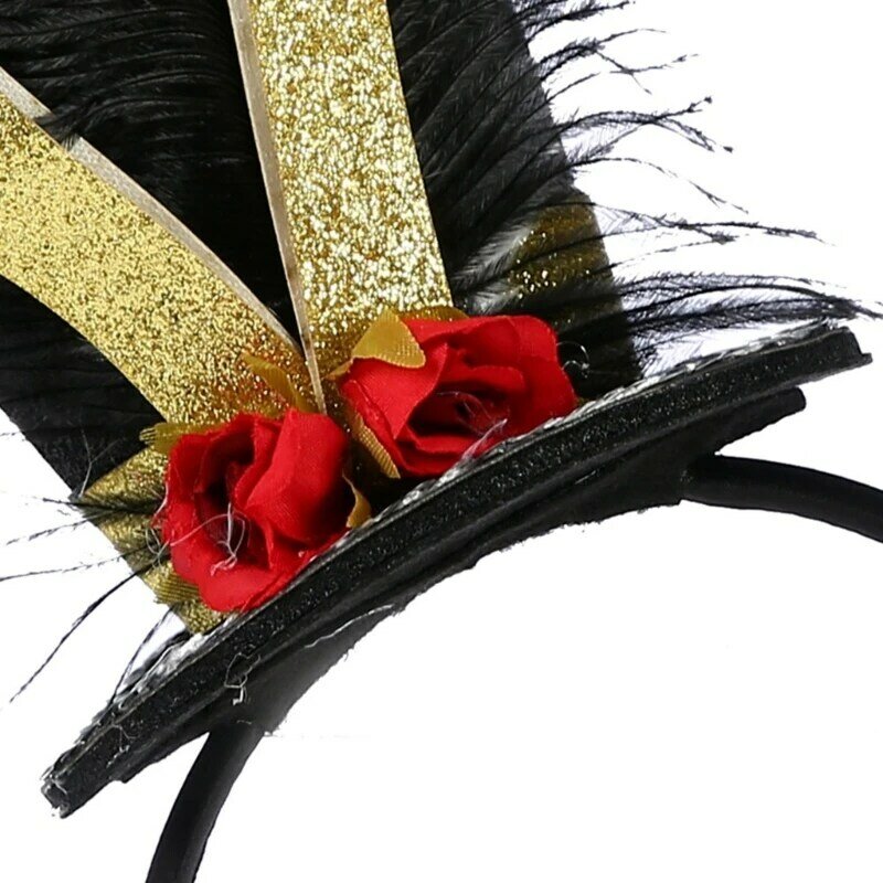 Sombrero elegante con tocados florales y pastillero con purpurina para fiesta maquillaje