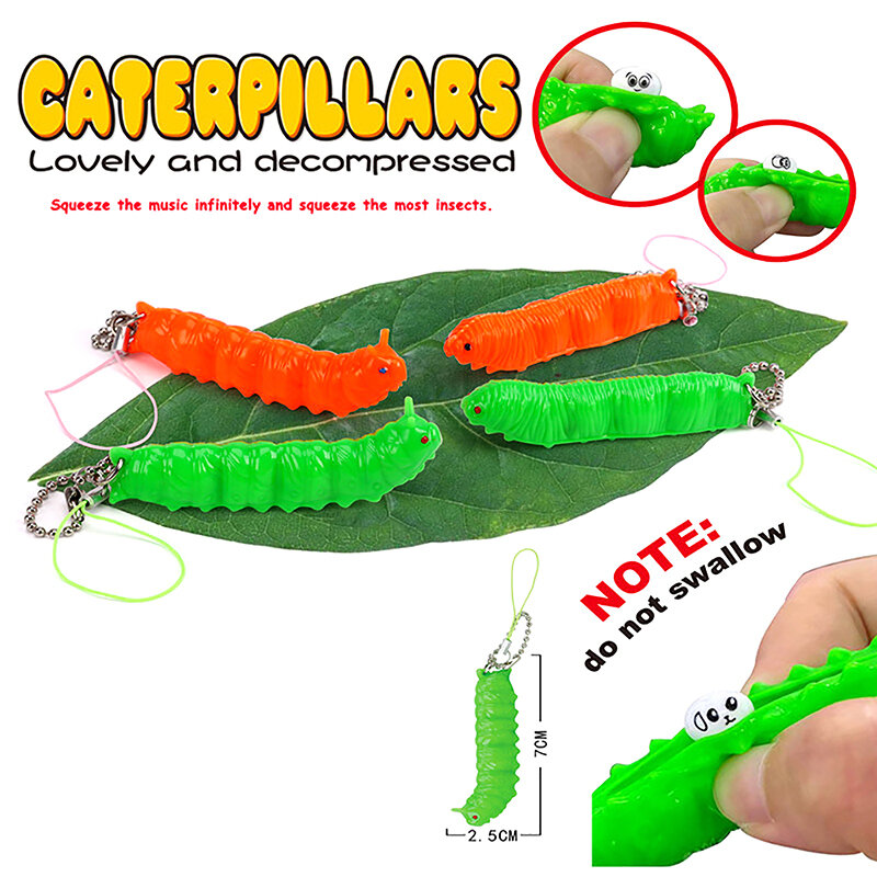 Decompression Squeeze Dinosaur Caterpillar Pea Bean Peanut Anti-stress Fidget Toy With Key Chain Pendant Stress Relieve Toy 1Pcs