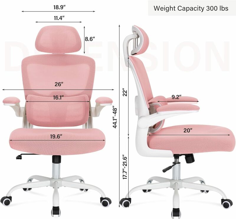 Ergonomic High Back Mesh Office Chair with 3D Adjustable Lumbar Support and Flip-up Arms for Executive, Comfortable Swivel Rolli