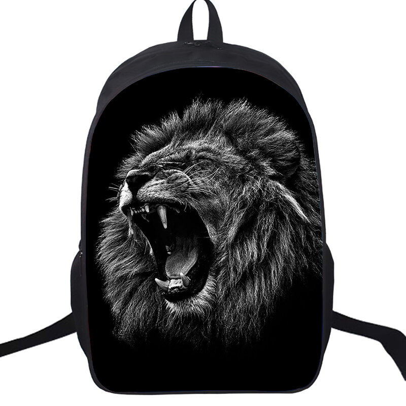16 Inch Angry Lion Backpack Animals Elephant Wolf School Bag Teenager High Quality Bookbag Children Backpack Men Laptop Rucksack