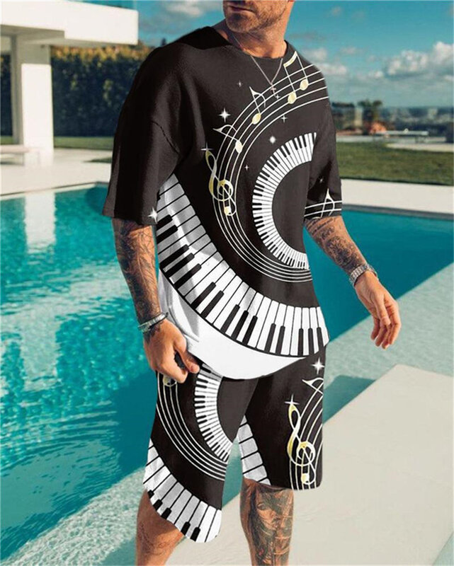 Camiseta de estilo playero de secado rápido para hombre, traje de verano con estampado 3D, 2 piezas