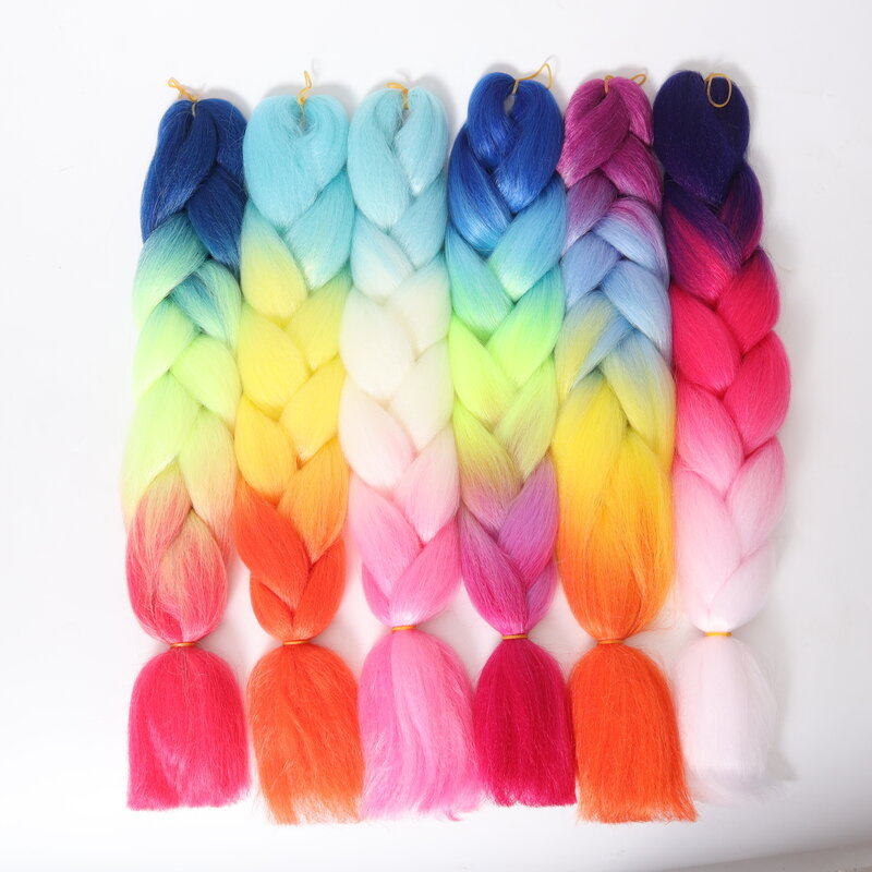 Torção trança Crochet extensão do cabelo, 3 Tom, Ombre cor, arco-íris, Jumbo Box trança, tranças pré-esticadas, 24"