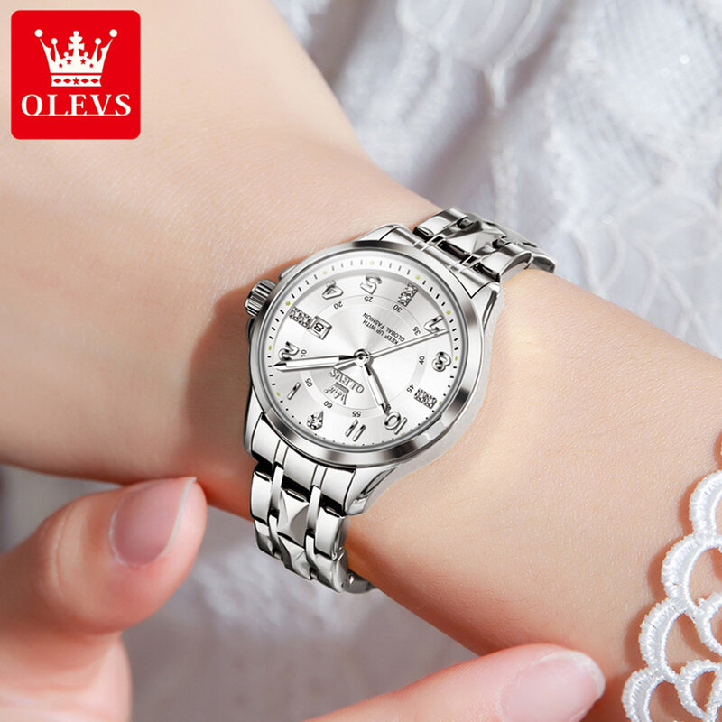 OLEVS New Fashion Women Quartz Watch Stainless Steel Waterproof Calendar Womens Watches Top Brand Luxury Women Dress Wristwatch