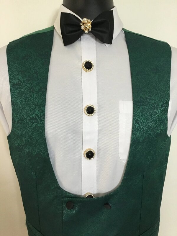 Floral Jacquard Men's Suits For Wedding Slim Fit Groom Wear Chinese Knot Tuxedos 2 Pcs Peak Lapel Blazer Vest Customize