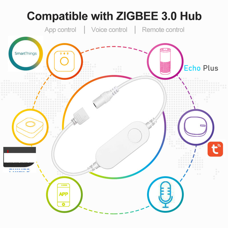 Mini controlador inteligente de tira LED, Control por voz para Echo Plus SmartThings Zigbee 3,0, DC5V, 12V, 24V, RGB + CCT/RGBW/CW