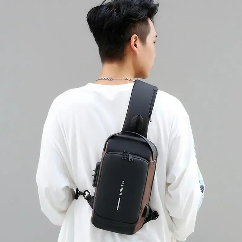 Bolso de pecho antirrobo para hombre, de hombro con carga USB bandolera, paquete escolar de viaje corto, mensajero, gimnasio, deportes