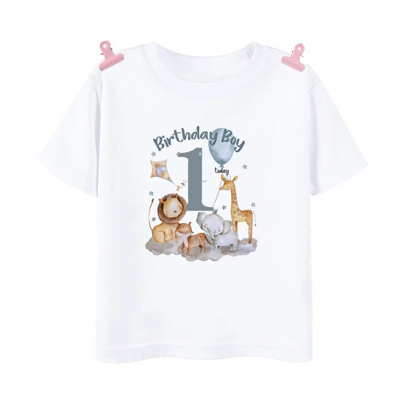Birthday Boy Shirt 1-12 Year T-Shirt Wild One Tee Boys Birthday Party T Shirt Safari Animal Print Theme Outfit Clothes Kids Tops
